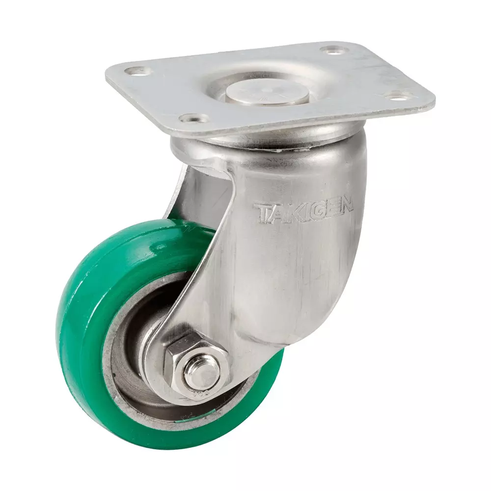 TAKIGEN Stainless Steel Pressed Swivel Caster Urethane 0.39N Allowable Loads without Stopper, K-1304G-50-UR