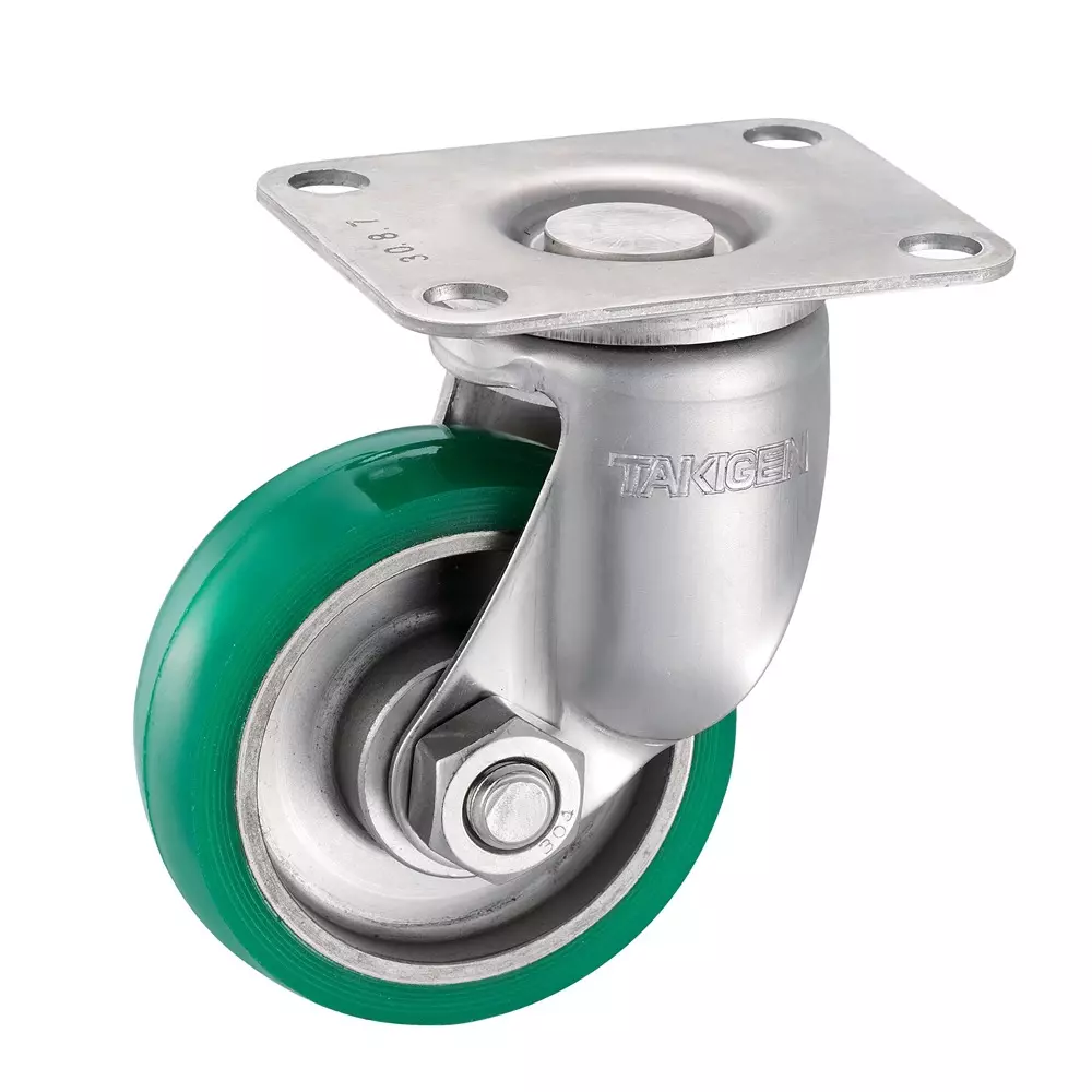 TAKIGEN Stainless Steel Pressed Swivel Caster Urethane 0.68N Allowable Loads without Stopper, K-1304G-65-UR