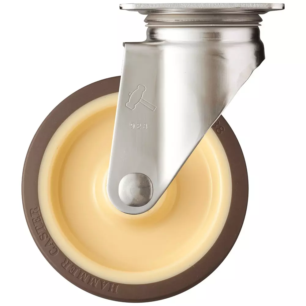 TAKIGEN Stainless Steel Swivel Caster Urethane 1.4kN Allowable Loads without Stopper, K-1320S-150-UB