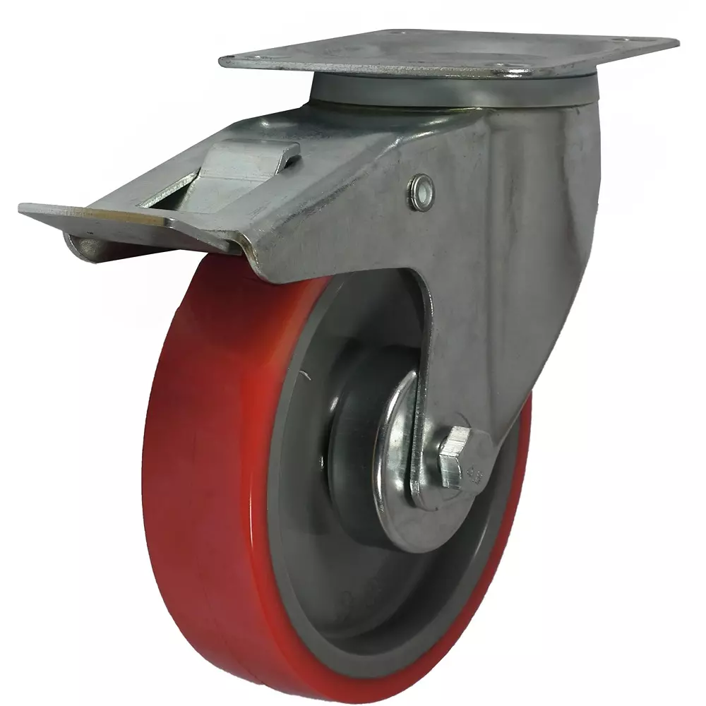 RS PRO Polyurethane Castor Wheel 100 mm Dia 150 Kg Load Capacity Braked Swivel, 2823644