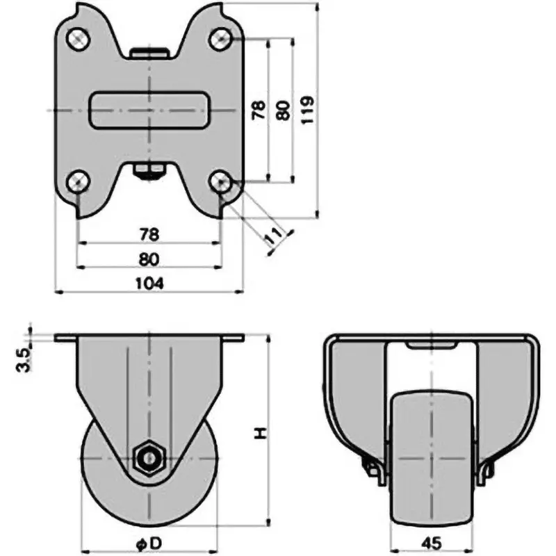 TAKIGEN Fixed Caster Polyamide for Low Floor Super Heavy 6000N Allowable Loads, K-610K-75-N