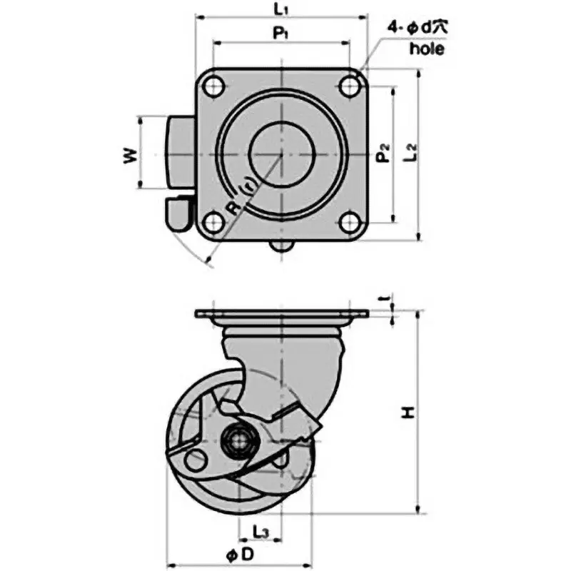 TAKIGEN Heavy Duty Free Caster Polyurethane Resin 3.43 kN Allowable Load, K-100HB-PA-75(B)