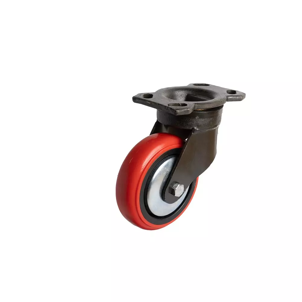 Muvall Tapered Castor Wheel Red Polyuretahane (PU) With Heavy Duty Forged Steel Castor Swivel Type 150 mm Dia. x 50 mm Width, HDF S 150 50 PUB(T)