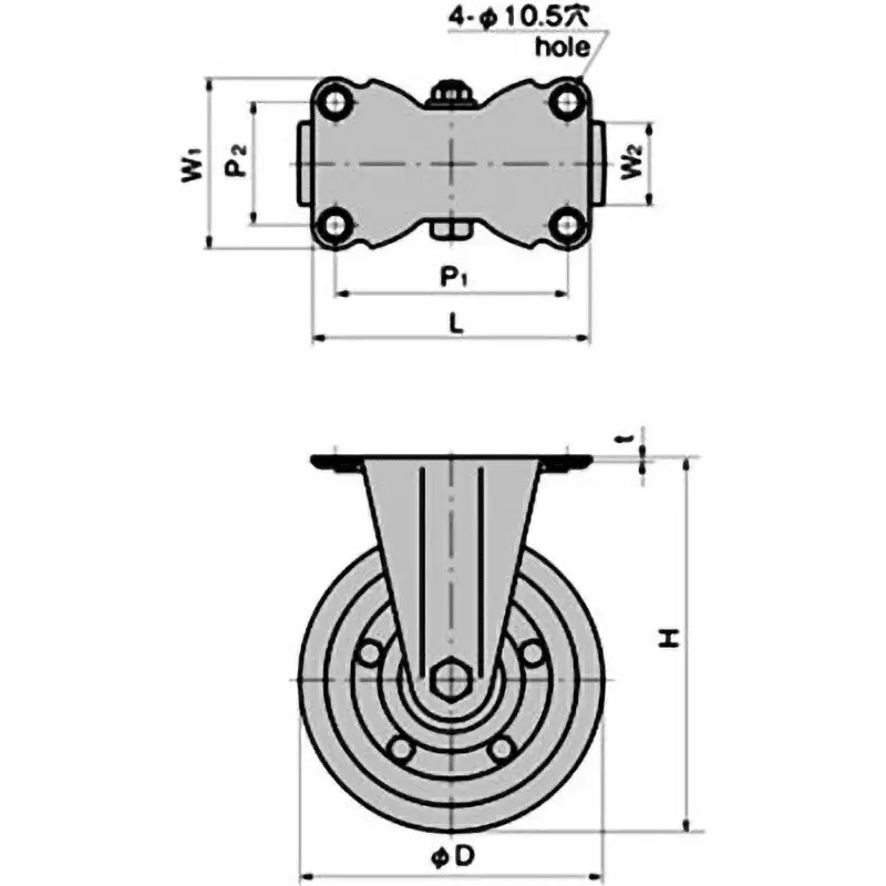 TAKIGEN Heavy Duty Casters Polyurethane Resin 1.96 kN Allowable Load, K-600HB-PA-50(B)