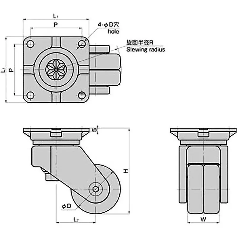 TAKIGEN Super Heavy Duty Twin Wheel Free Caster Polyamide 5.88N Allowable Loads, K-100X-N-100