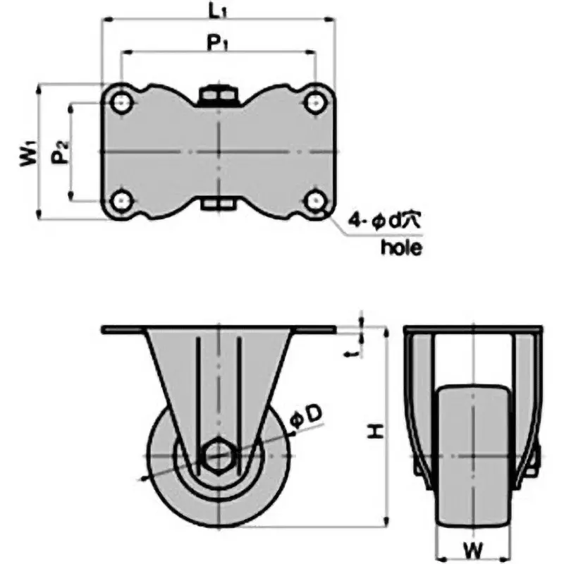 TAKIGEN Heavy Duty Low Floor Caster Polyurethane Resin 2.45 kN Allowable Load, K-600HB2-50-EP