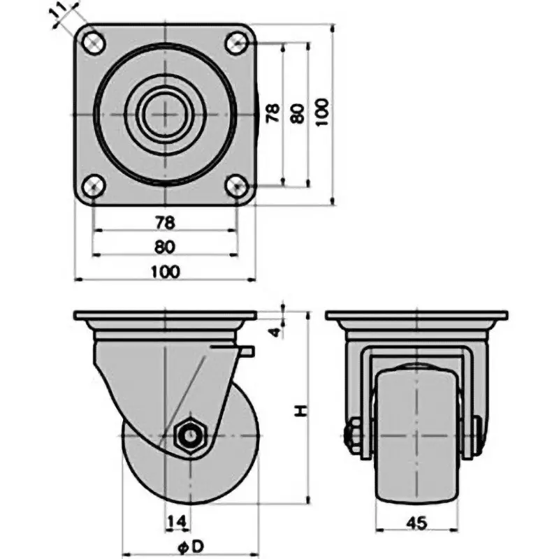 TAKIGEN Low Floor Super Heavy Duty Caster Polyamide 6000 kN Allowable Load, K-610J-75-N
