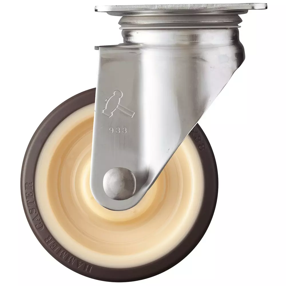 TAKIGEN Stainless Steel Swivel Caster Urethane 1.3kN Allowable Loads without Stopper, K-1320S-125-UB