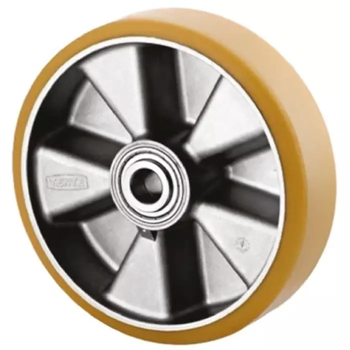 Tente Yellow Polyurethane Corrosion Resistant Trolley Wheel, 1600 Kg, ITP160x50-?20 flat