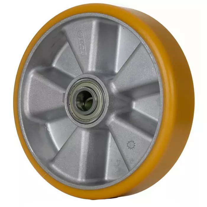 Tente Yellow Polyurethane Corrosion Resistant Trolley Wheel, 1600 Kg, ITP200x50-?20 flat