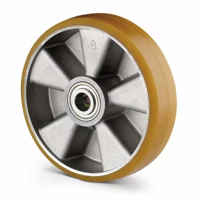 Tente Yellow Polyurethane Corrosion Resistant Trolley Wheel, 1600 Kg, ITP200X50-20 R25 convex 92 shore
