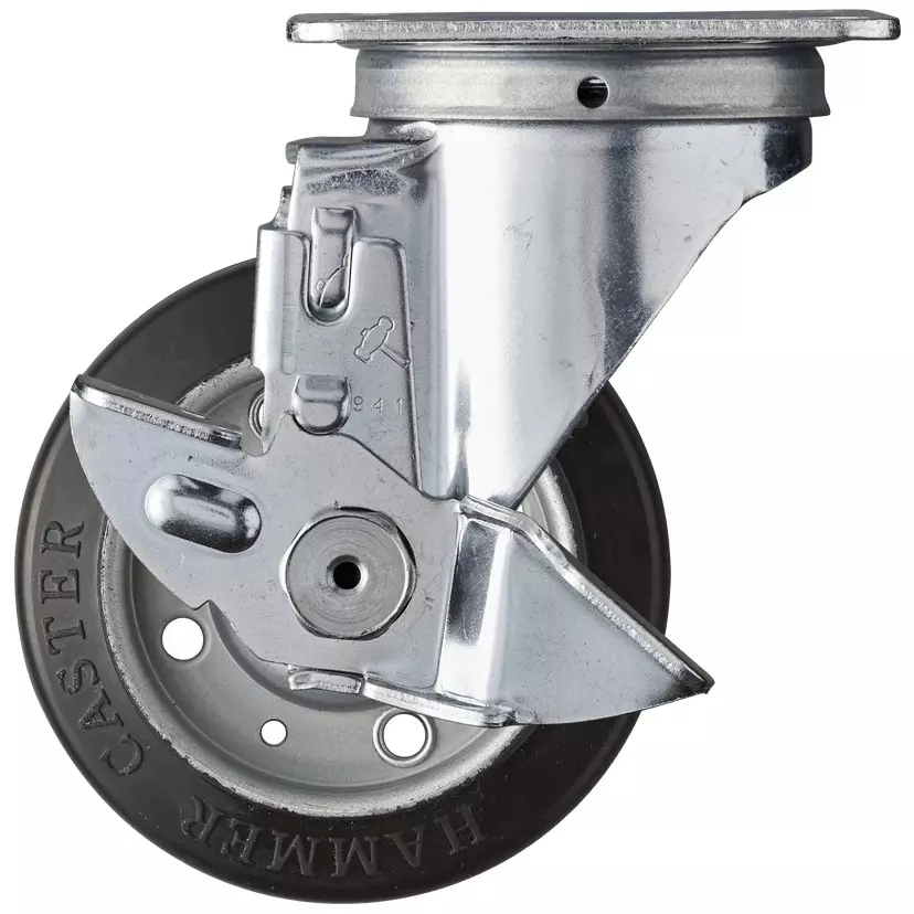 TAKIGEN Swivel Caster Rubber Φ100 mm Wheel Diameter with Stopper, K-413S-100-R
