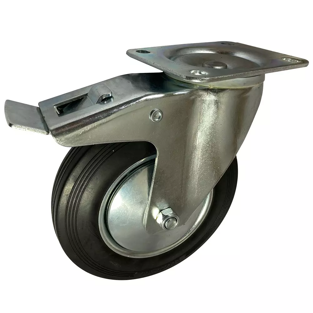 RS PRO Rubber Castor Wheel 200 mm Dia 205 Kg Load Capacity Braked Swivel, 2823641