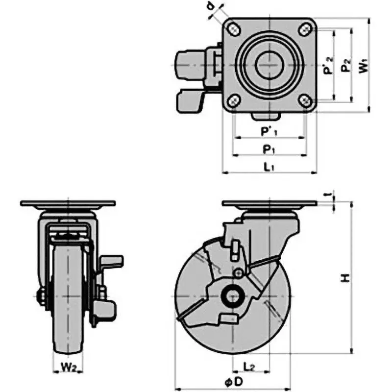 TAKIGEN Fine Sound Caster Rubber 1100N Allowable Loads with Stopper, K-620JS-125-R