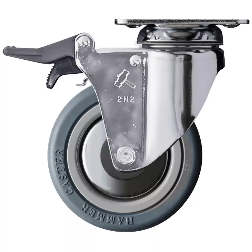 TAKIGEN Heavy Duty Swivel Caster Rubber Φ100 mm Wheel Diameter with Stopper, K-915M-100-RB