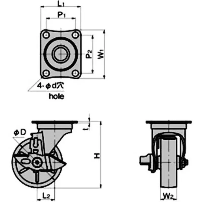 TAKIGEN Swivel Caster Rubber, Nylon & Urethane 0.69N Allowable Loads with Stopper, K-413S-65-N