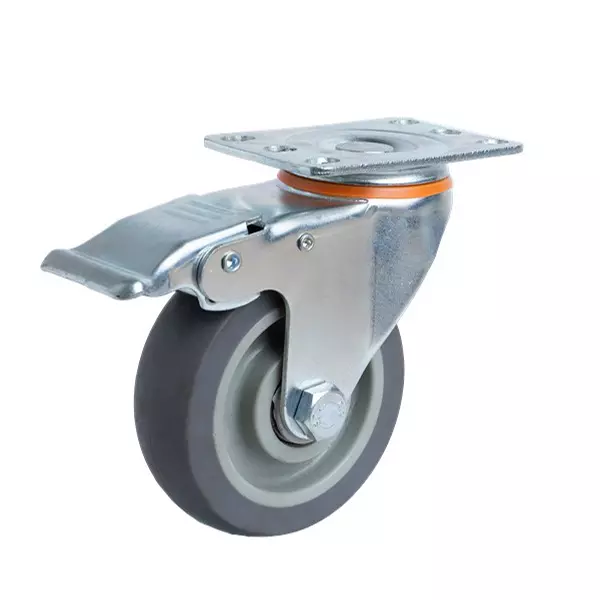 Muvall Thermoplastic Rubber Castor Wheel With Zinc Plated Pressed Mild Steel Castor Size 75x32 mm, PSTS B 75 32 TPRB