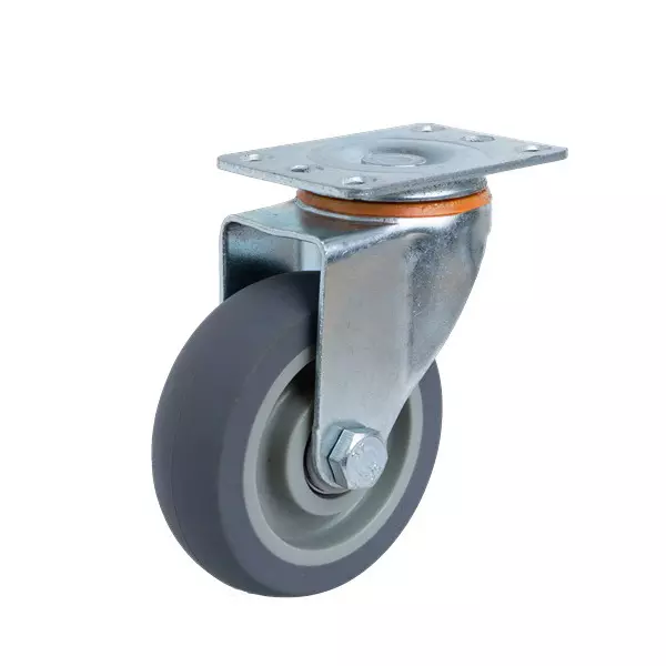 Muvall Thermoplastic Rubber Castor Wheel With Zinc Plated Pressed Mild Steel Castor Size 100x32 mm, PSTS S 100 32 TPRB
