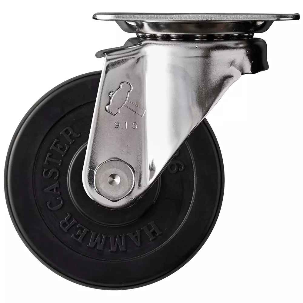 TAKIGEN Stainless Steel Swivel Caster Rubber 0.6kN Allowable Loads without Stopper, K-1320S-75-R