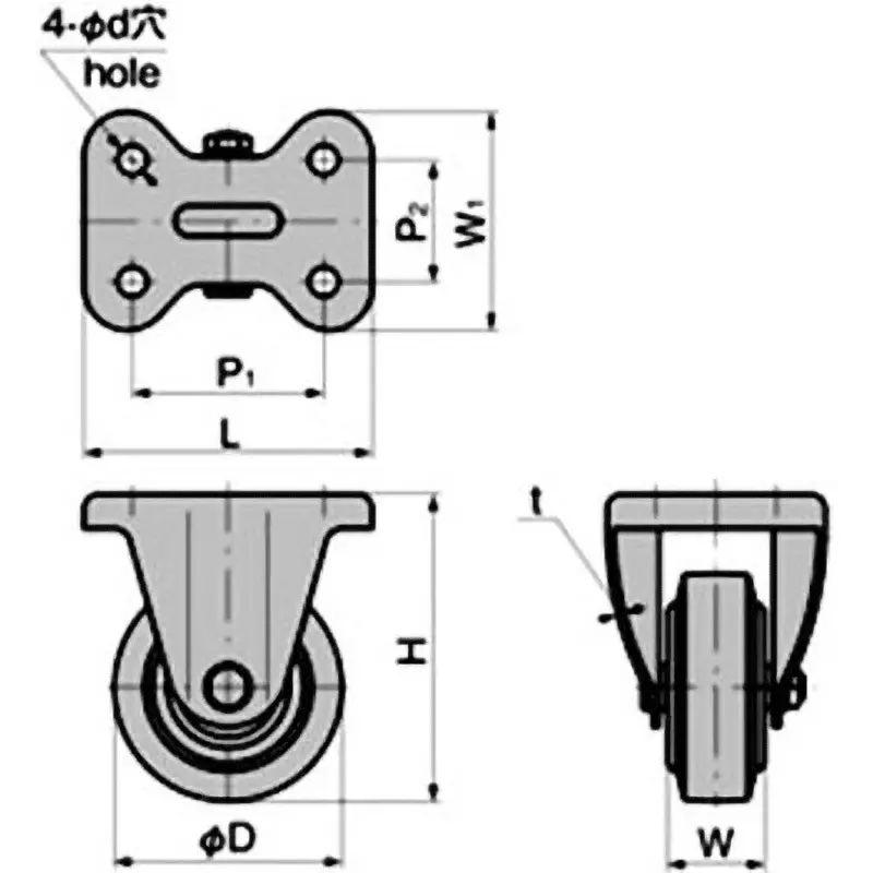 TAKIGEN Large Press Fixed Caster Synthetic Rubber 1960N Allowable Loads, K-500-150