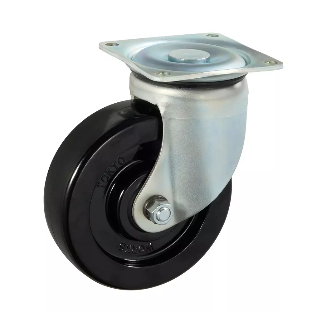 TAKIGEN Heavy Duty Swivel Caster Synthetic Rubber 2.74kN Allowable Loads without Stopper, K-100HB-150-R