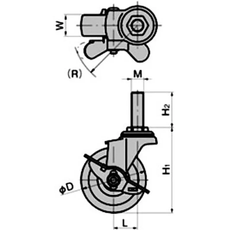 TAKIGEN Long Screw Free Caster Rubber 490N Allowable Loads with Stopper, K-415EA-100-R