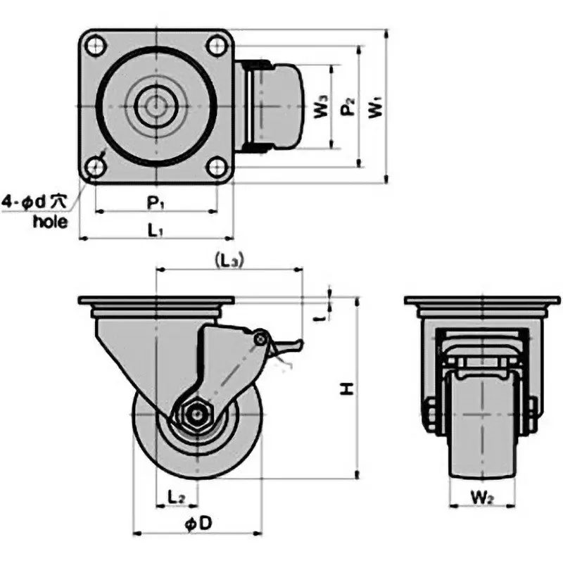 TAKIGEN Flexible Casters for Low Floor Weight without Stopper, K-611J-75-R