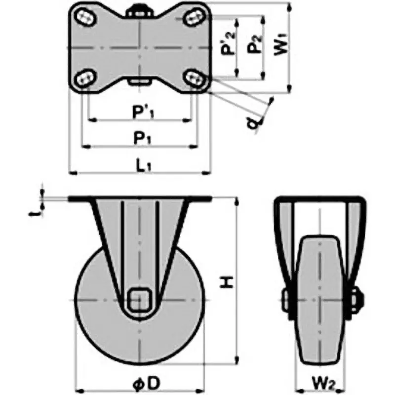 TAKIGEN Gray Wheel Casters Elastomer 1000N Allowable Loads, K-612K-75-TP