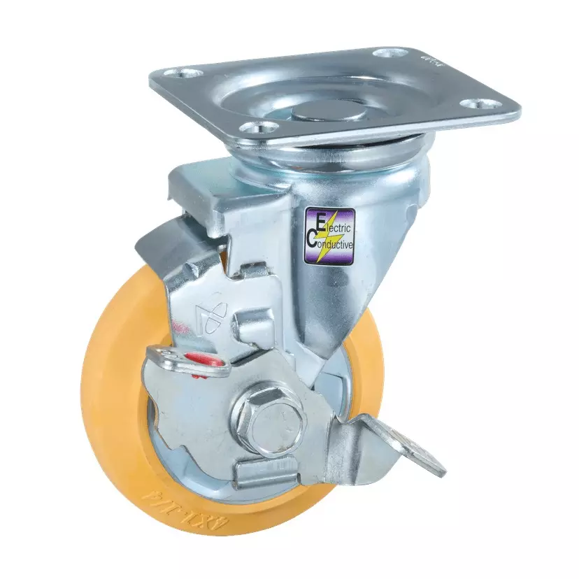 TAKIGEN Anti-static Caster Synthetic Rubber Φ130 mm Wheel Diameter with Stopper, K-630JS-130-R