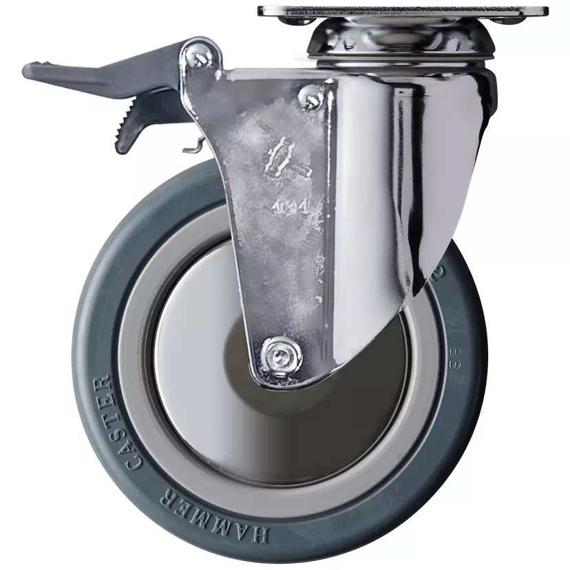TAKIGEN Heavy Duty Swivel Caster Rubber Φ125 mm Wheel Diameter with Stopper, K-915M-125-RB