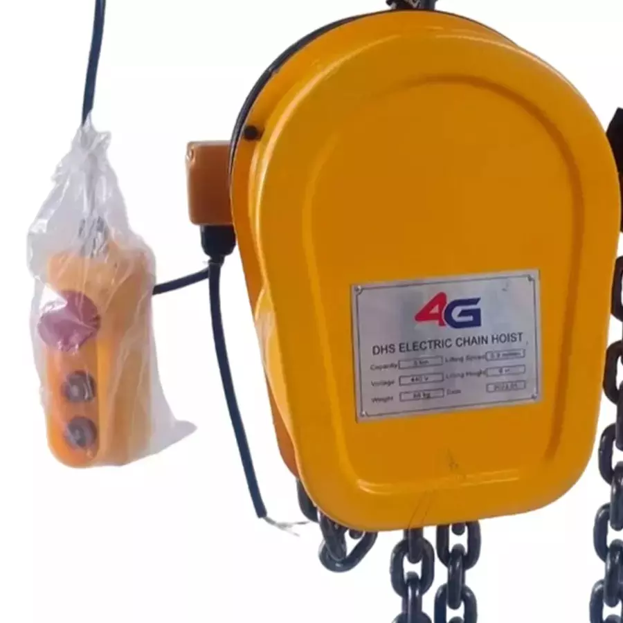 4g-laminates-dhs-chain-hoist-single-phase-electric-10-mm-thickness-6-m-wire-length-2-ton-2000-kg-load-capacity-yellow-for-industrial-use
