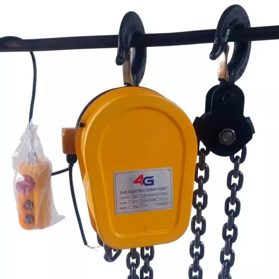 4g-laminates-dhs-chain-hoist-three-phase-electric-8-mm-thickness-6-m-wire-length-2-ton-2000-kg-load-capacity-yellow-for-industrial-use