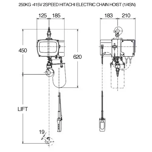 hitachi-250-kg-load-capacity-electric-chain-hoist-3-m-standard-lift-72-18-mmin-hosting-speed-14sn2