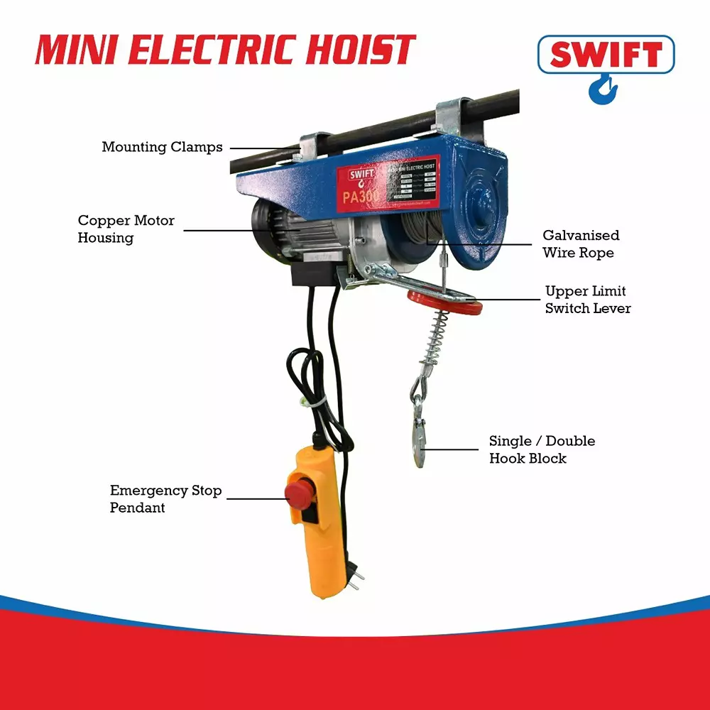 swift-20-m-wire-rope-mini-electric-hoist-load-capacity-single-hook-100kg-double-hook-150kg-pa-300