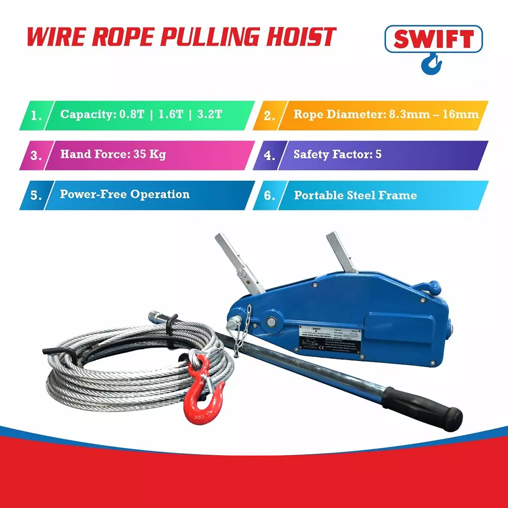 swift-manual-wire-rope-pulling-hoist-800-kg-08-ton-capacity-20-m-rope-length-horizontal-pulling