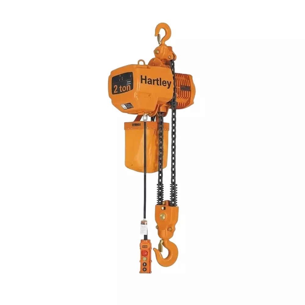Hartley Electric Chain Hoist Mild Steel 2 Ton Load Capacity Single Fall Chain System 6.8 m/min Lifting Speed without Trolley Chain Hoist