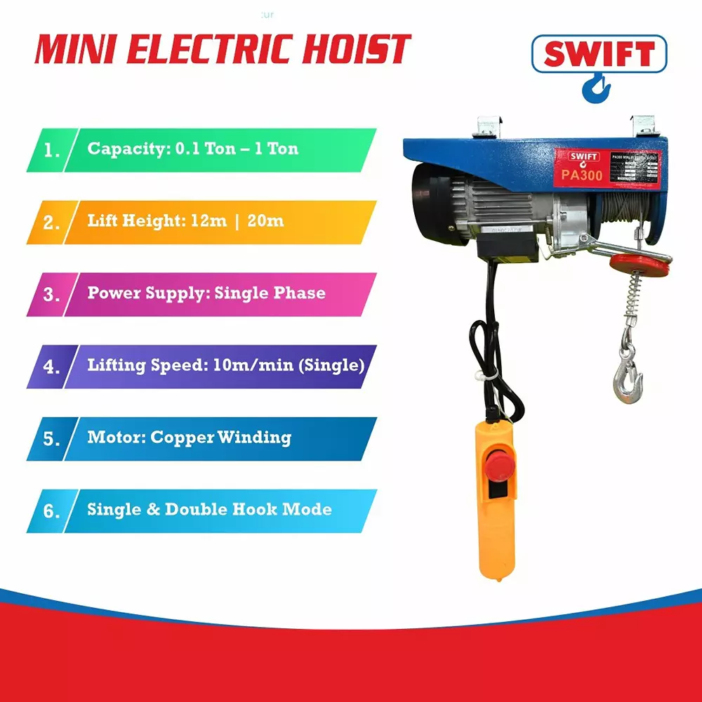 swift-mini-electric-hoist-300-kg-03-ton-capacity-12-m-lifting-height-singledouble-hook-flexibility-pa-300