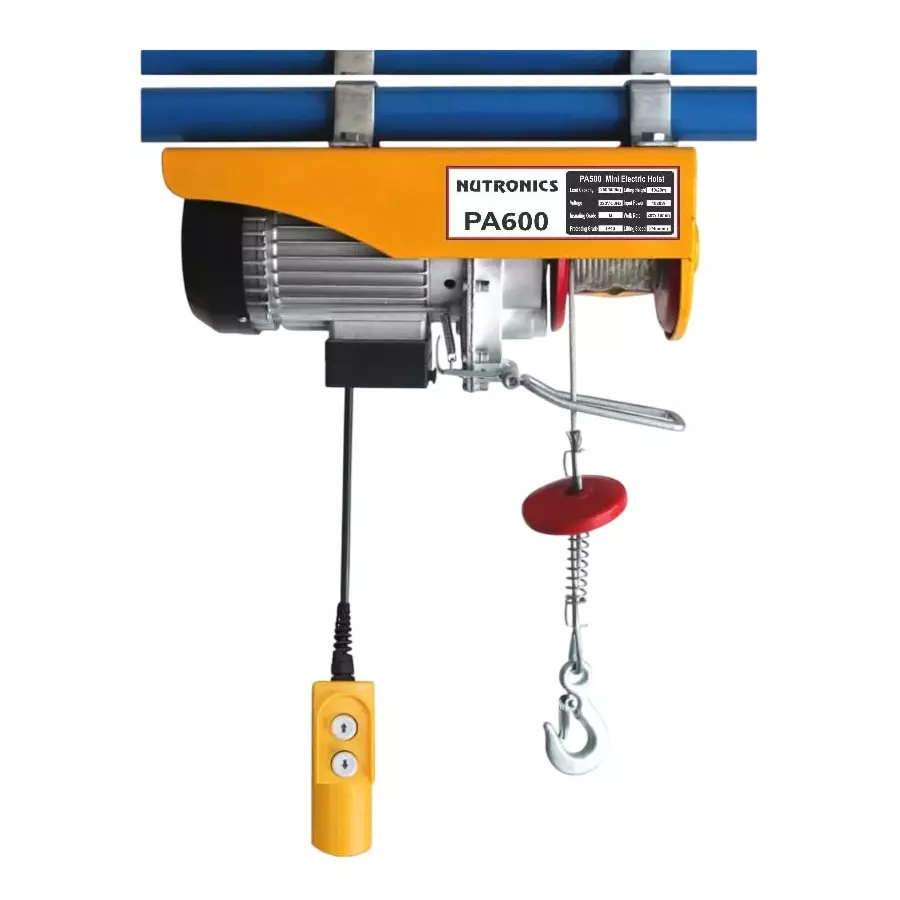Nutronics Mini Electric Wire Rope Hoist Winch Copper Winding 1020 W Motor Power 500 Kg Load Capacity for Industrial Purpose, ‎NS-EH 500X20