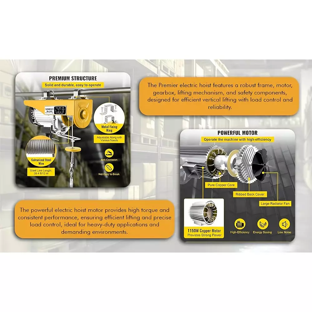 Hartley Mini Electric Hoist 1000 Kg Load Capacity 30 m Wire Length Single Phase, NS-EH