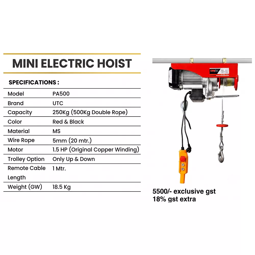 utc-mini-electric-hoist-15-hp-motor-power-and-250-kg-500-kg-double-rope-load-capacity-pa500