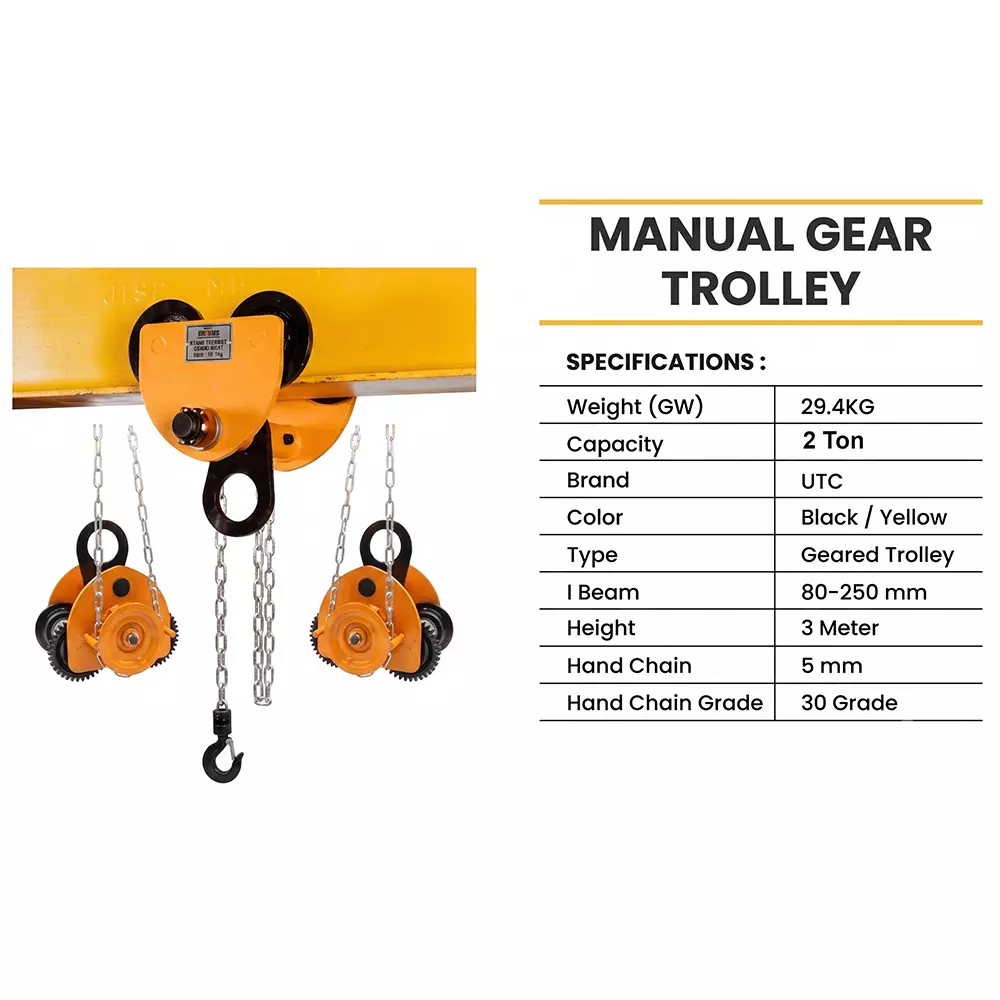 utc-manual-gear-trolley-2-ton-2000-kg-load-capacity-80-250-mm-i-beam-and-3-m-height