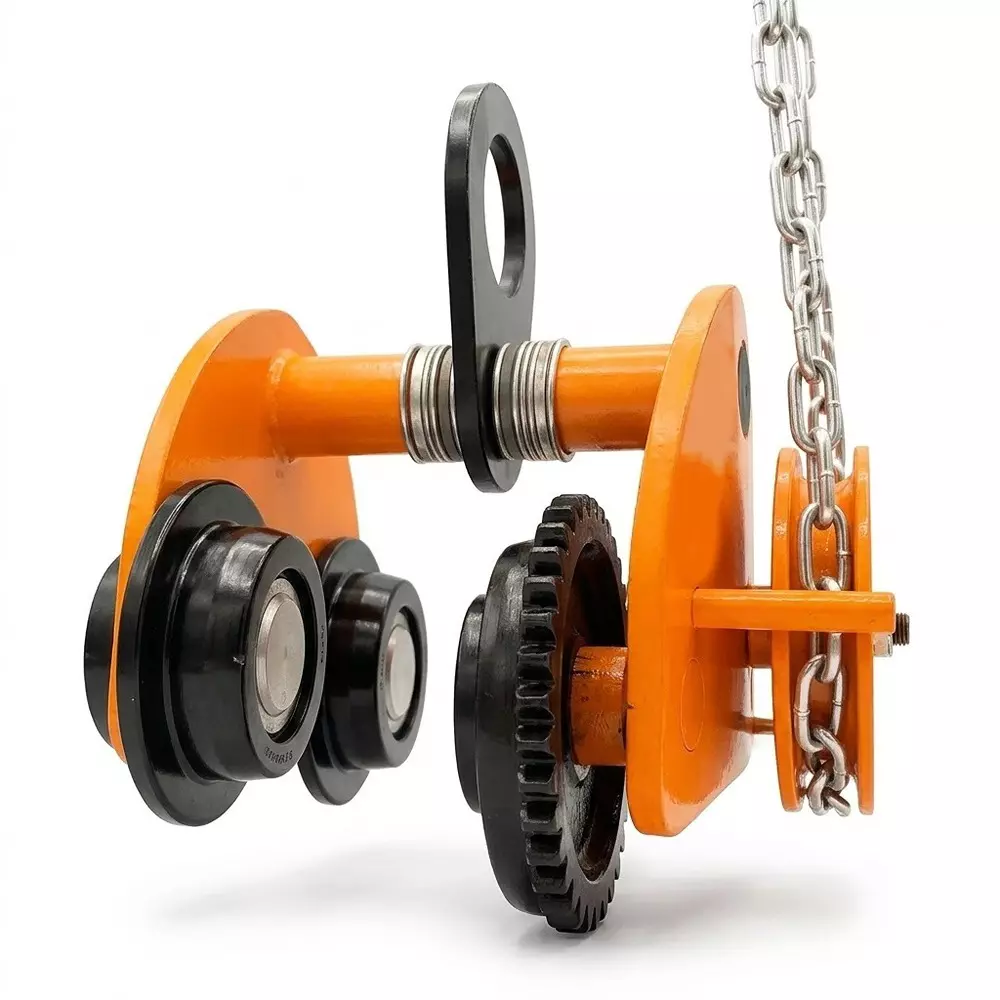 nutronics-2-ton-geared-travelling-trolley-with-3-m-chain-mild-steel-body-ideal-for-chain-pulley-block-hoist-crane-warehouse-industrial-material-handling