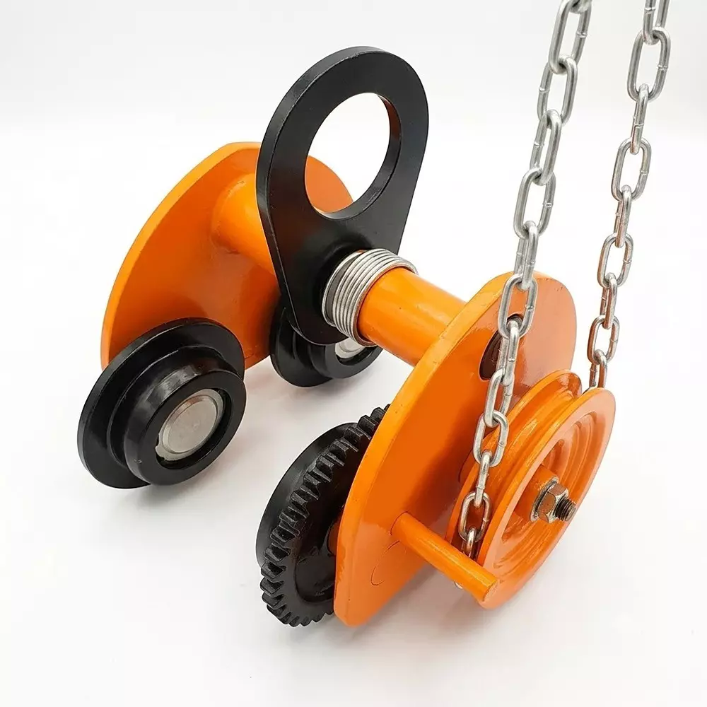 nutronics-10-ton-geared-travelling-trolley-with-3-m-chain-mild-steel-body-ideal-for-chain-pulley-block-hoist-crane-warehouse-industrial-material-handling