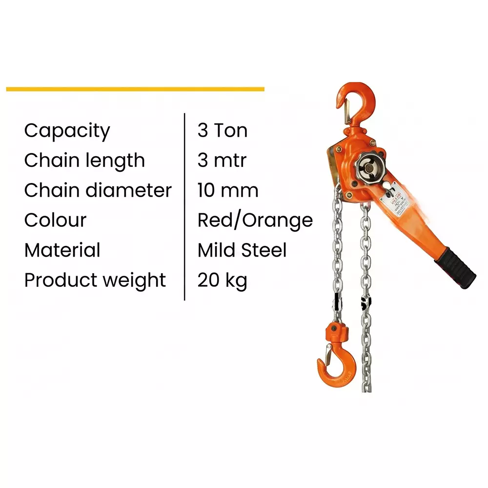 utc-ratchet-lever-hoist-3-ton-3000-kg-load-capacity-10-mm-chain-diameter-and-3-m-chain-length
