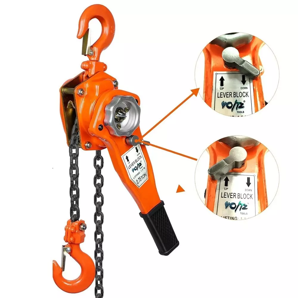Voltz Ratchet Lever Chain Hoist with 3 m Chain Length and 750 Kg Lifting Capacity, VZ-0.75