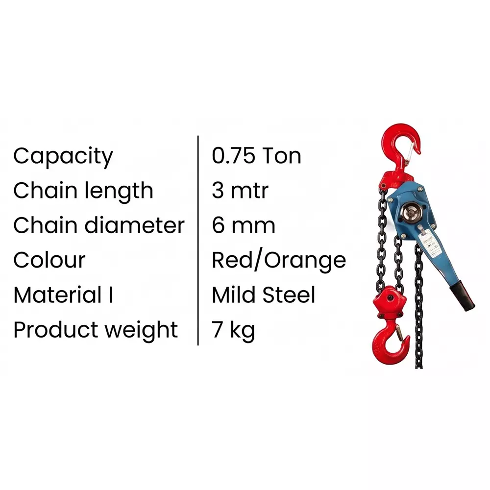 utc-ratchet-lever-hoist-075-ton-750-kg-load-capacity-6-mm-chain-diameter-and-3-m-chain-length