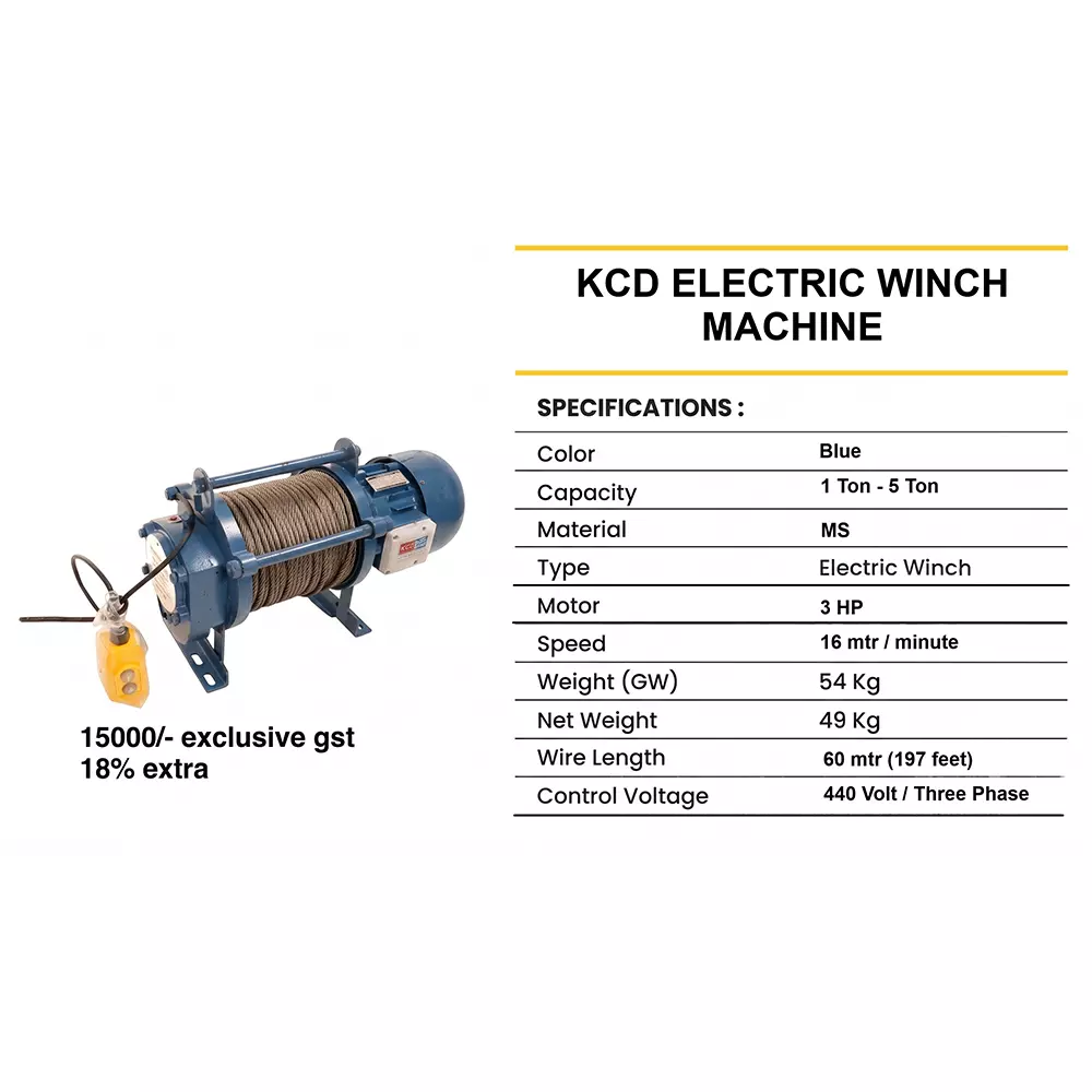 utc-kcd-electric-winch-machine-1-5-ton-1000-5000-kg-load-capacity-mild-steel-body-and-3-hp-motor-power