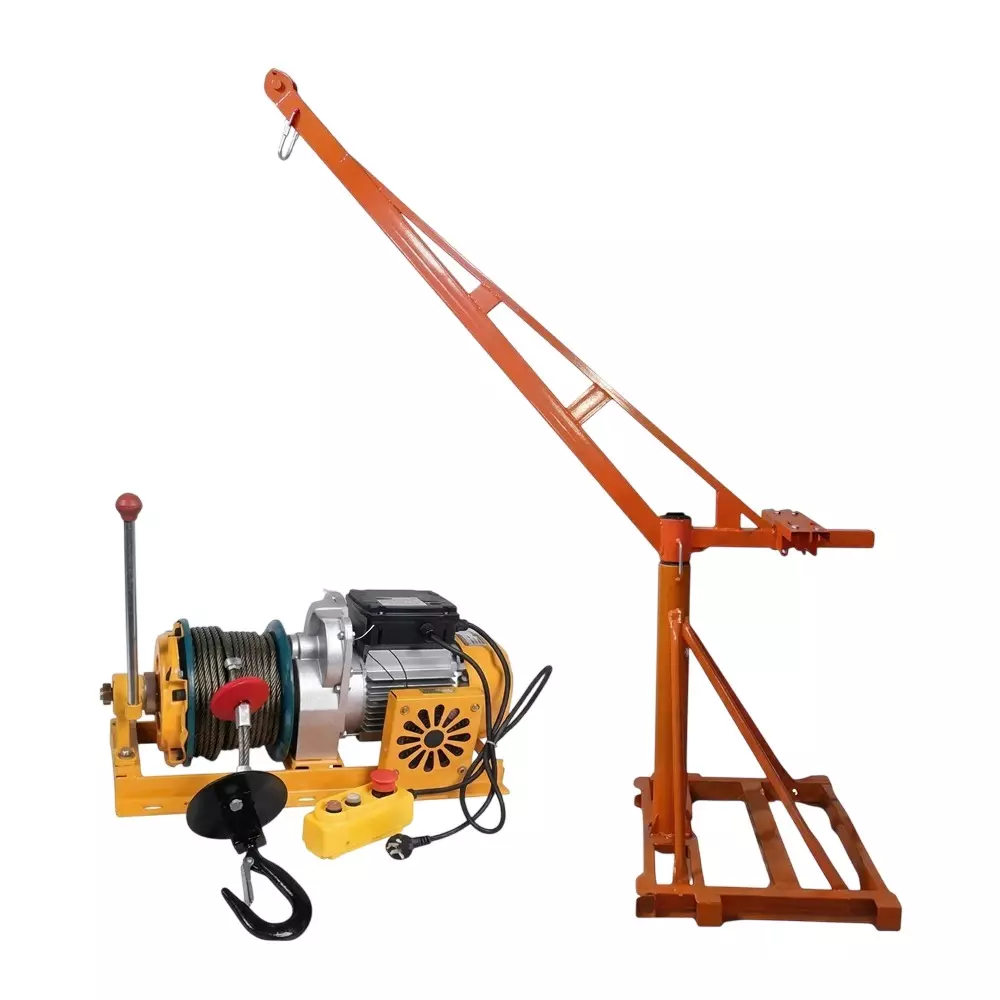 Boltz Corporation Heavy Duty Mini Crane 360° Rotate 500 kg Capacity with 4 HP Motor 40 m x 8 mm Wire Rope Electric Clutch Winch, TI-B3-13801