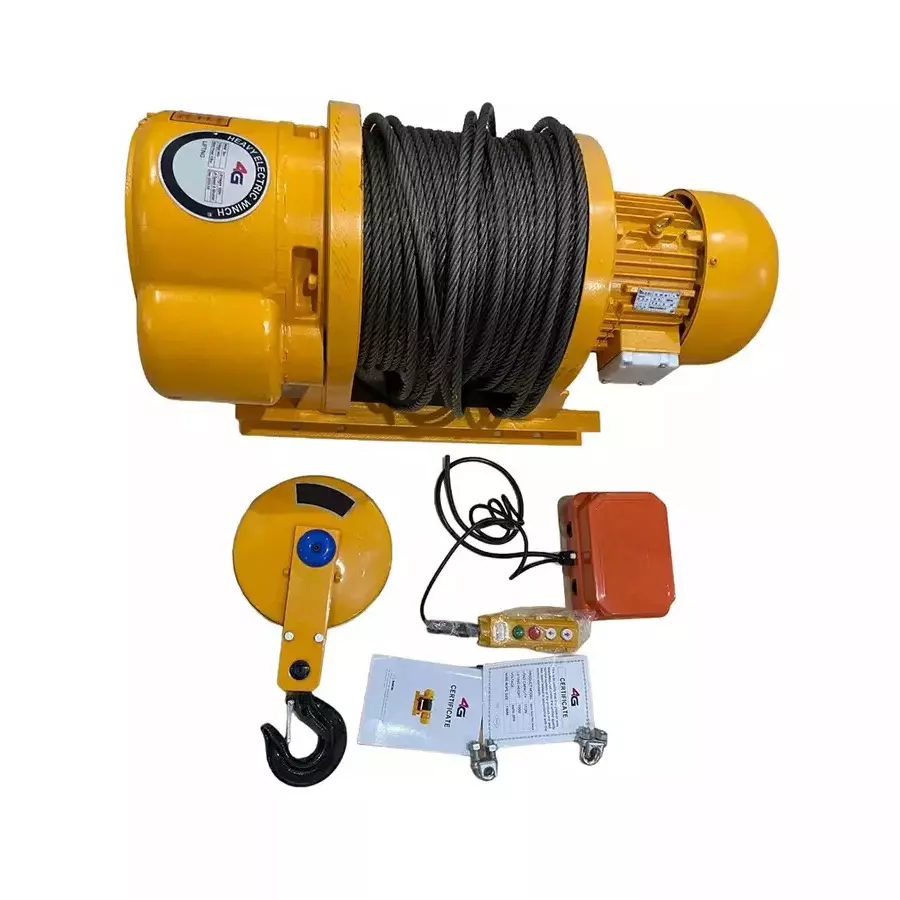 4G Laminates Winch Three Phase Electric 8 mm Thickness 60 m Wire Length 1 Ton (1000 Kg) Load Capacity Yellow for Industrial Use