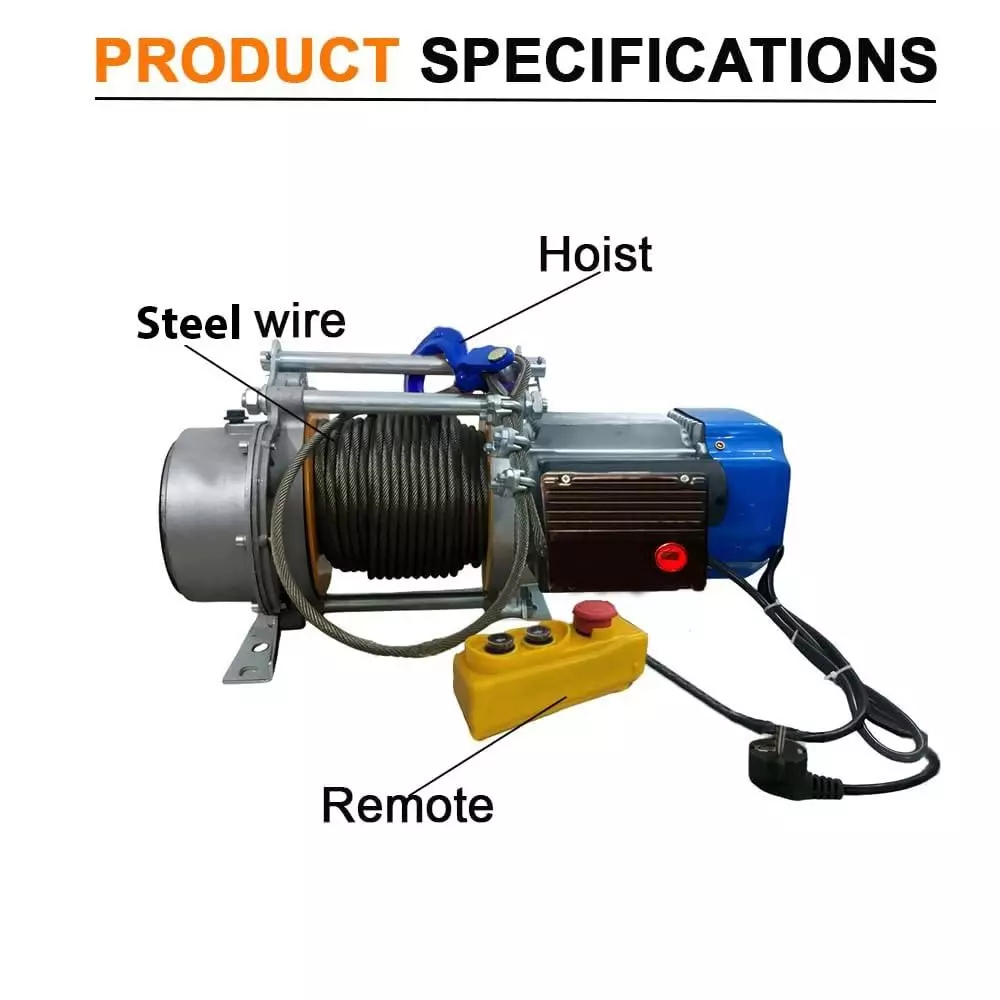 Voltz Electric Winch with 1.5 Ton Lifting Capacity and 30 m Rope Length, CD-K1-1500KG